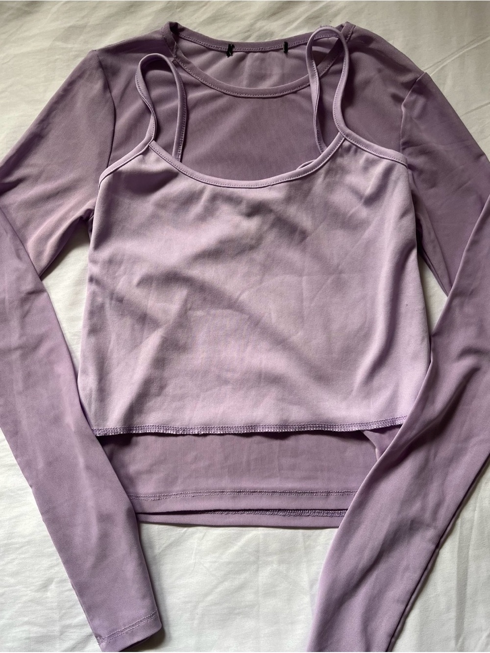 Women's Lavender Layered Tank and Long-Sleeve Mesh Top